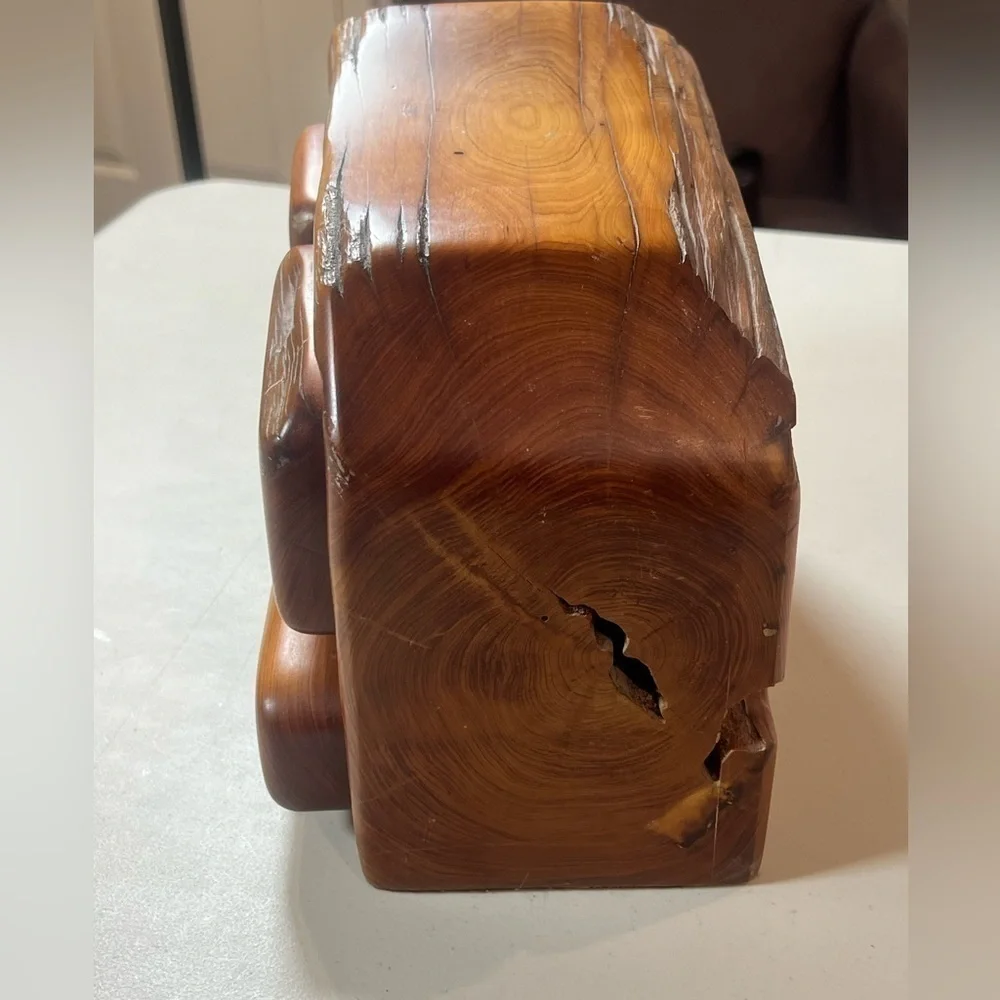 Jeff Trag Carved Knotty Wood Handmade 4 Drawer Jewelry Box Vintage Hand Carved